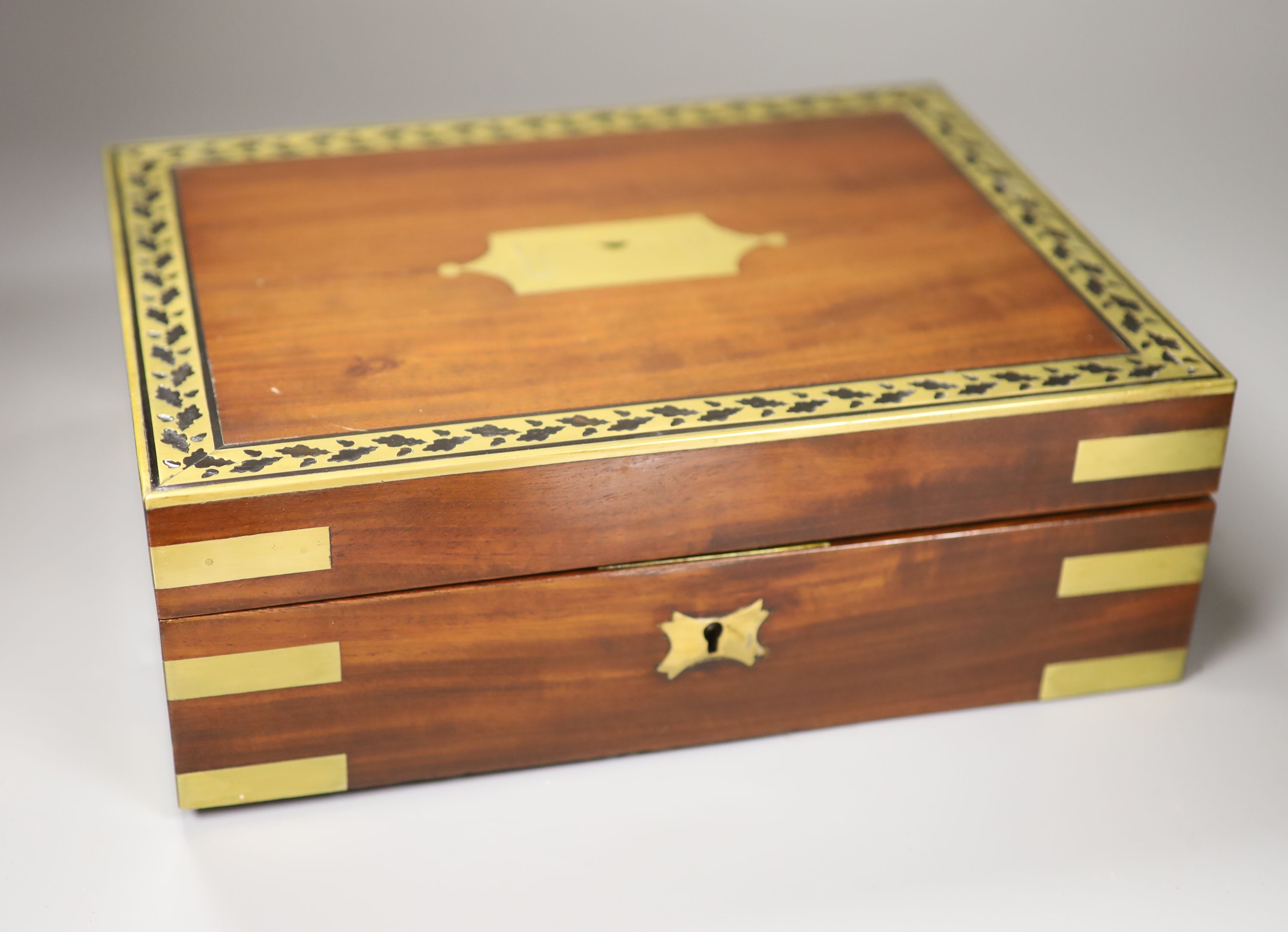 A George IV mahogany and brass vanity case, width 30cm